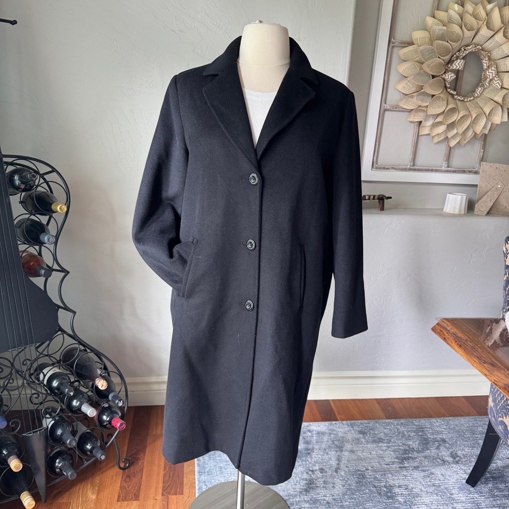 Jones New York Jackets Women's Full Length Black Wool Blend Winter Overcoat 16W